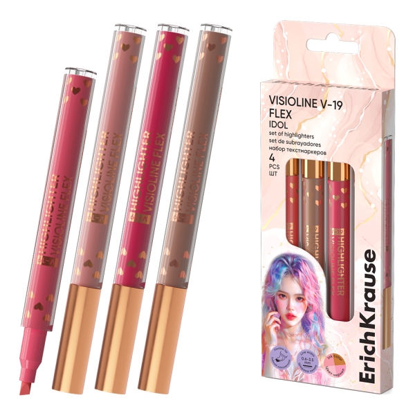 ErichKrause Visioline V-19 Flex Idol Confezione da 4 evidenziatori fluorescenti - Punta smussata - Spessore del tratto da 0 ErichKrause Visioline V-19 Flex Idol Confezione da 4 evidenziatori fluorescenti - Punta smussata - Spessore del tratto da 0