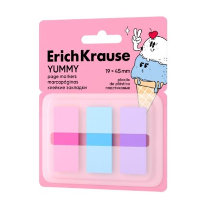 ErichKrause Yummy Confezione da 3 blocchi da 20 segnalibri con dispenser - Riposizionabili - Plastica - 19x45 mm - Colori assortiti