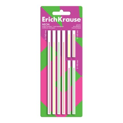 ErichKrause Neon - Confezione da 8 blocchi da 20 segnalibri - Riposizionabili - In plastica - 3 formati diversi - Colori assortiti