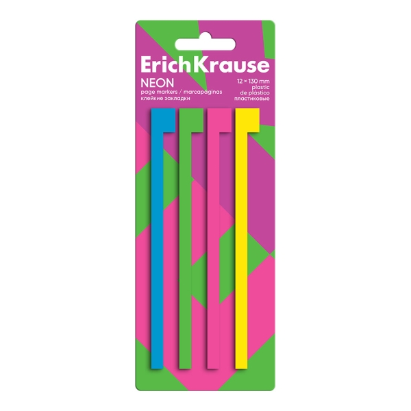 ErichKrause Neon - Confezione da 4 blocchi da 20 segnalibri - Riposizionabili - Plastica - 12 x 130 mm - Colori assortiti