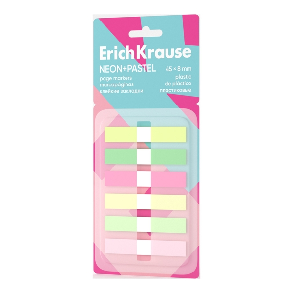 ErichKrause Neon+Pastel Confezione da 6 blocchi da 20 segnalibri - Riposizionabili - Plastica - 8x45 mm - Colori assortiti