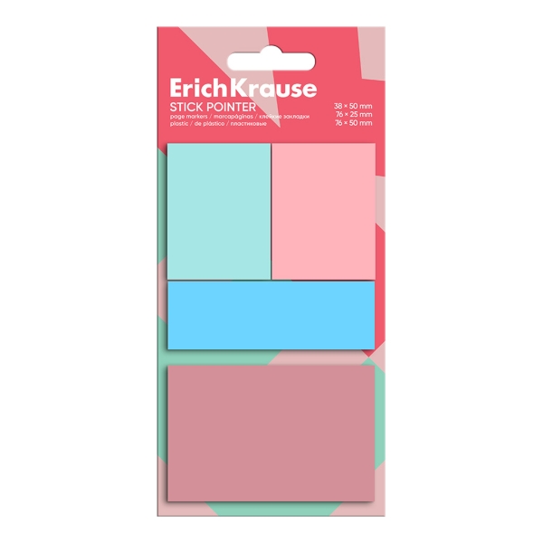 ErichKrause Confezione da 4 blocchi da 20 segnalibri - Riposizionabili - In plastica - 3 formati diversi - Colori assortiti