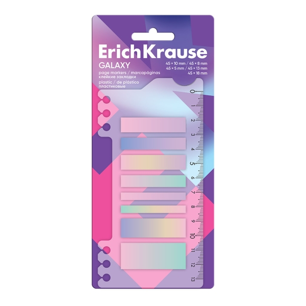 ErichKrause Galaxy Pack da 8 blocchi da 20 segnalibri - riposizionabili - in plastica - 5 formati diversi - colori assortiti