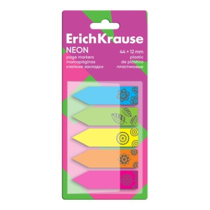 ErichKrause Neon - Confezione da 5 blocchi da 20 segnalibri - Riposizionabili - Plastica - 12x44 mm - Colori assortiti