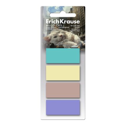 ErichKrause Big City Cats Confezione da 4 blocchi da 20 segnalibri - Riposizionabili - Plastica - 20x45 mm - Colori assortiti