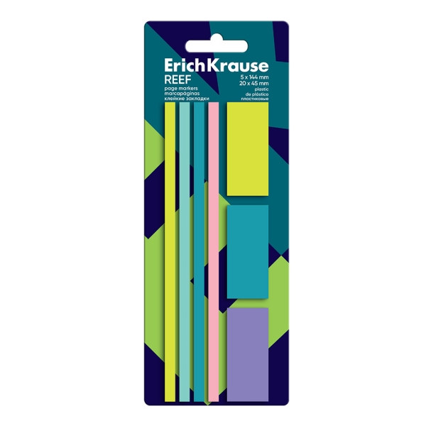 ErichKrause Reef Pack da 7 blocchi da 20 segnalibri - riposizionabili - in plastica - 2 formati diversi - colori assortiti