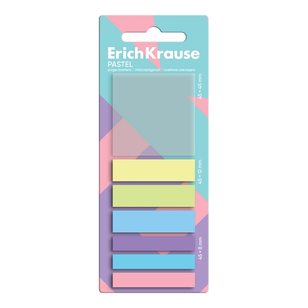 ErichKrause Pastel - Confezione da 7 blocchi da 20 segnalibri - Riposizionabili - In plastica - 3 formati diversi - Colori assortiti