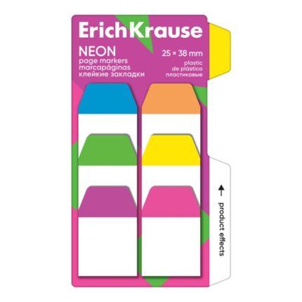 ErichKrause Neon - Confezione da 6 blocchi da 10 segnalibri - Riposizionabili - Plastica - 25x38 mm - Colori assortiti