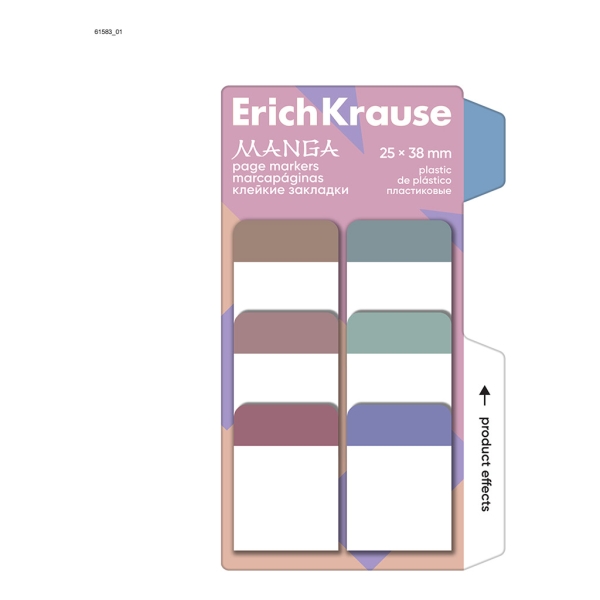 ErichKrause Manga Confezione da 6 blocchi da 10 segnalibri - Riposizionabili - Plastica - 25x38 mm - Colori assortiti