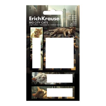 ErichKrause Big City Cats Confezione da 4 blocchi da 20 segnalibri - Riposizionabili - Carta da 75 g/m² - 3 formati diversi - Colori assortiti
