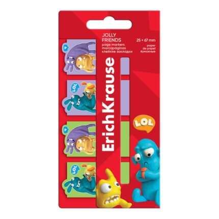 ErichKrause Jolly Friends Confezione da 4 blocchi da 20 segnalibri - Riposizionabili - Carta da 75 g/m² - 25 x 67 mm - Colori assortiti