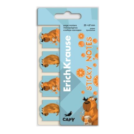 ErichKrause Happy Capy Confezione da 4 blocchi da 20 segnalibri - Riposizionabili - Carta - 25×67 mm - Colori assortiti