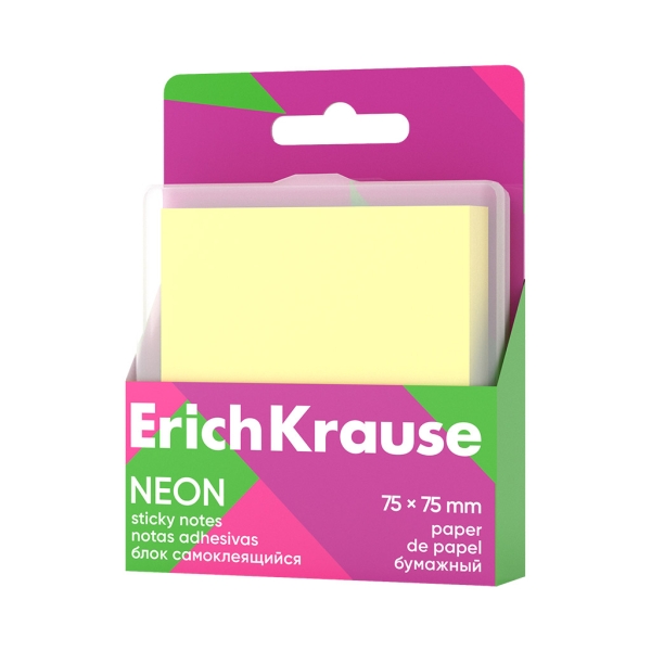 ErichKrause Neon Bloc da 80 foglietti adesivi riposizionabili - Carta da 75 g/m² - 75 x 75 mm - Confezione in plastica - Colla a base d'acqua - Colore giallo ErichKrause Neon Bloc da 80 foglietti adesivi riposizionabili - Carta da 75 g/m² - 75 x 75 mm - Confezione in plastica - Colla a base d'acqua - Colore giallo