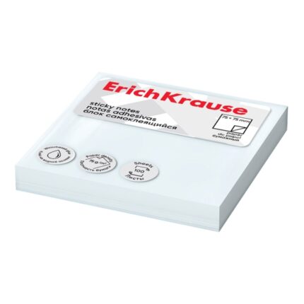 ErichKrause Blocco da 100 post-it riposizionabili - Carta da 75 g/m² - 75 x 75 mm - Colla a base d'acqua - Colore bianco