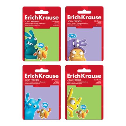 ErichKrause Jolly Friends Blocco da 50 post-it riposizionabili - Carta da 75 g/m² - 75 x 75 mm - Colla a base d'acqua - Colori assortiti