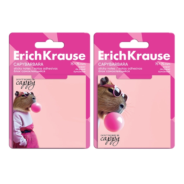 ErichKrause CapyBarbara Blocco da 50 post-it riposizionabili - Carta da 75 g/m² - 75 x 75 mm - Colla a base d'acqua - Colore rosa