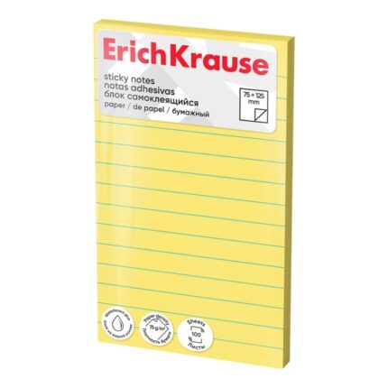 ErichKrause Blocco da 100 post-it riposizionabili - Carta da 75 g/m² - 75 x 125 mm - Colla a base d'acqua - Colore giallo