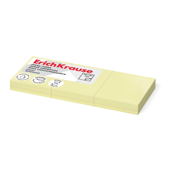 ErichKrause Confezione da 3 blocchi da 100 post-it riposizionabili - Carta da 75 g/m² - 40 x 50 mm - Colla a base d'acqua - Colore giallo ErichKrause Confezione da 3 blocchi da 100 post-it riposizionabili - Carta da 75 g/m² - 40 x 50 mm - Colla a base d'acqua - Colore giallo
