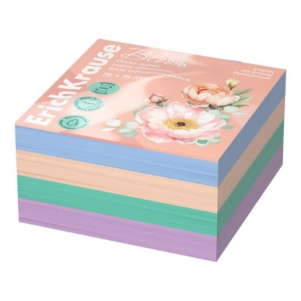 ErichKrause Pastel Bloom Confezione da 400 foglietti adesivi riposizionabili - Carta da 75 g/m² - 75x75 mm - Colla a base d'acqua - Colori assortiti