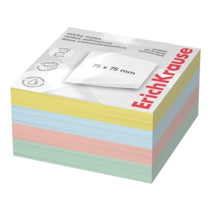 ErichKrause Blocco da 400 post-it riposizionabili - Carta da 75 g/m² - 75 x 75 mm - Colla a base d'acqua - Colori assortiti