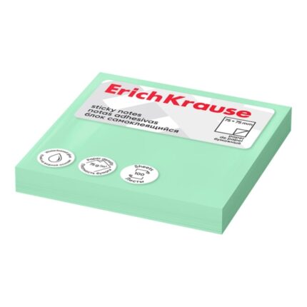 ErichKrause Blocco da 100 post-it riposizionabili - Carta da 75 g/m² - 75x75 mm - Colla a base d'acqua - Colore verde
