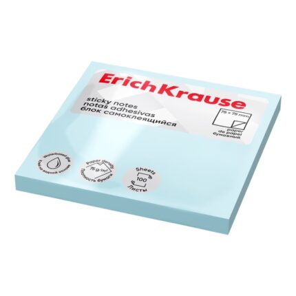 ErichKrause Blocco da 100 post-it riposizionabili - Carta da 75 g/m² - 75 x 75 mm - Colla a base d'acqua - Colore blu