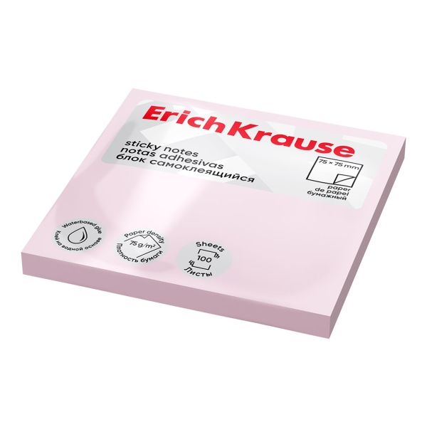 ErichKrause Blocco da 100 post-it riposizionabili - Carta da 75 g/m² - 75 x 75 mm - Colla a base d'acqua - Colore rosa