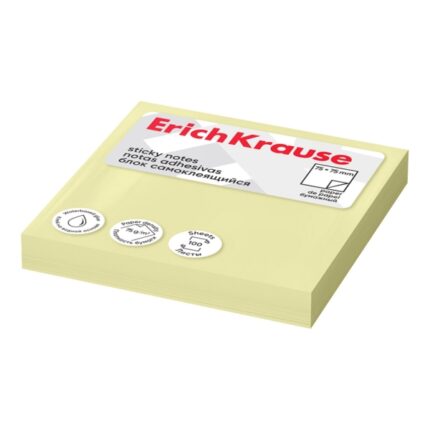 ErichKrause Blocco da 100 post-it riposizionabili - Carta da 75 g/m² - 75 x 75 mm - Colla a base d'acqua - Colore giallo