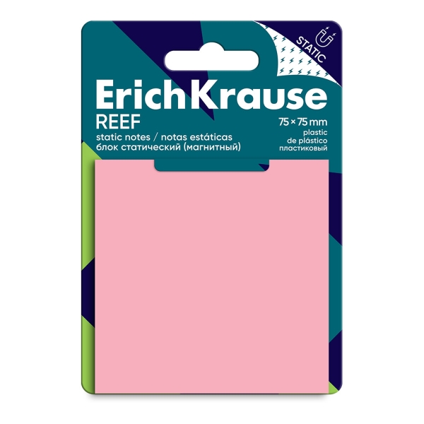 ErichKrause REEF Blocco da 50 post-it riposizionabili - Plastica - 75x75 mm - Colla a base d'acqua - Colore rosa