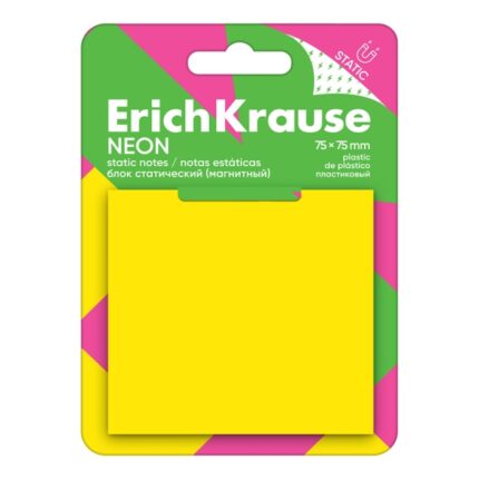 ErichKrause Neon Bloc da 50 post-it riposizionabili - Plastica - 75x75 mm - Colla a base d'acqua - Colore giallo