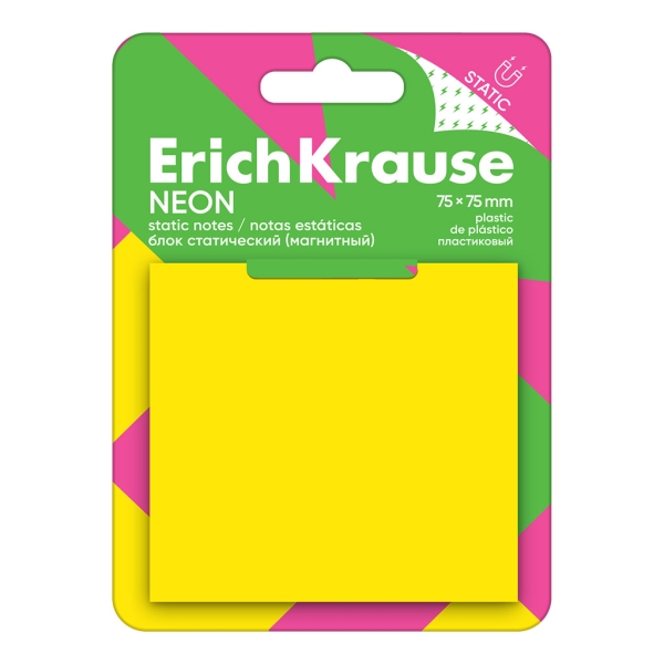 ErichKrause Neon Bloc da 50 post-it riposizionabili - Plastica - 75x75 mm - Colla a base d'acqua - Colore giallo
