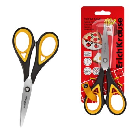 ErichKrause Endeavor Cheat Meal Forbici da 16 cm - Impugnature in plastica e gomma antiscivolo - Lame ad arco - Ergonomiche - Acciaio inossidabile - Colore nero