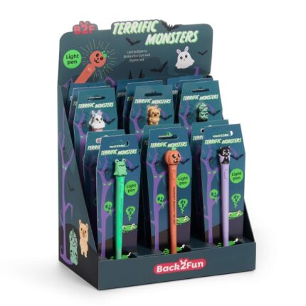 Miquel Rius Back2Fun Espositore di Halloween con 18 penne a luce - 6 modelli diversi - La punta si illumina premendo il pulsante - Inchiostro blu