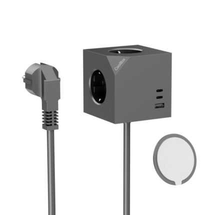 Coolbox Cubik Magnet: multipresa da tavolo a forma di cubo con 3 prese + 2 porte USB-C (max. 20 W) - 1 porta USB-A (max. 15 W) - Cavo da 1