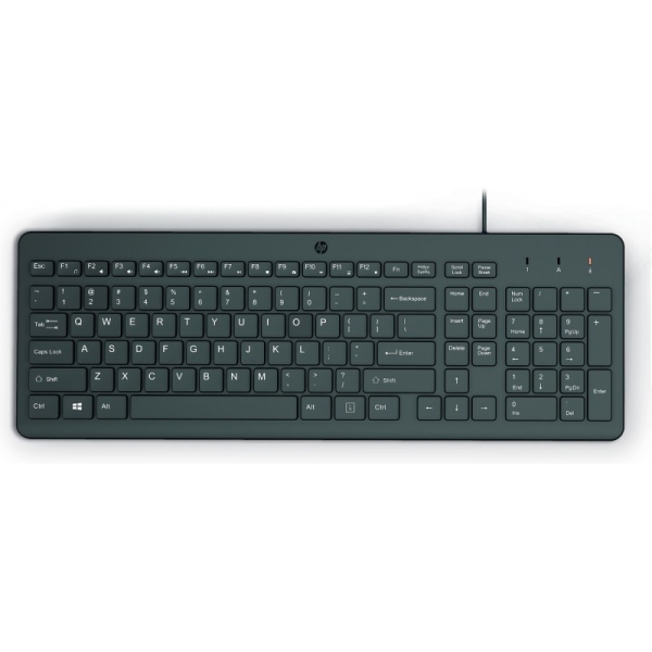 Tastiera USB HP 150 - Piedini regolabili - Indicatori LED (Num/Caps) - Realizzata in plastica riciclata - Colore: nero