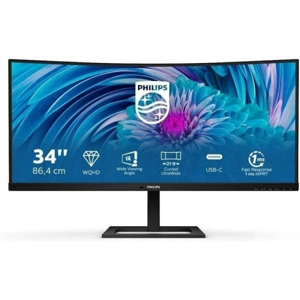 Philips E Line 346E2CUAE/00 Monitor LED curvo da 34" WQHD+ 100 Hz FreeSync Premium - Tempo di risposta 1 ms - Altoparlanti da 10 W - Regolabile in altezza e inclinabile - 21:9 - HDMI