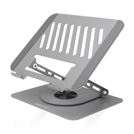 Aisens Supporto da tavolo XL per laptop/tablet - Girevole e regolabile - Rotazione a 360° - Pieghevole e compatto - Antiscivolo - Compatibile con schermi da 10 a 17" - Colore: grigio