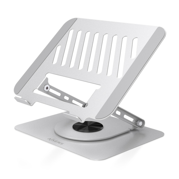 Aisens Supporto da tavolo XL per laptop/tablet - Girevole e regolabile - Rotazione a 360° - Pieghevole e compatto - Antiscivolo - Compatibile con schermi da 10 a 17" - Colore argento