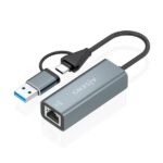 Aisens Convertitore da USB 3.2 Gen 1 + USB-C a Ethernet Gigabit 10/100/1000 Mbps - 15 cm - Colore: grigio