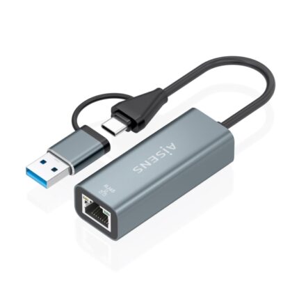 Aisens Convertitore da USB 3.2 Gen 1 + USB-C a Ethernet Gigabit 10/100/1000 Mbps - 15 cm - Colore: grigio