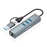 Aisens Convertitore da USB 3.2 Gen 1 + USB-C a Ethernet Gigabit 10/100/1000 Mbps - Hub 3xUSB 3.0 - 15 cm - Colore: grigio