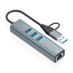 Aisens Convertitore da USB 3.2 Gen 1 + USB-C a Ethernet Gigabit 10/100/1000 Mbps - Hub 3xUSB 3.0 - 15 cm - Colore: grigio - immagine 2