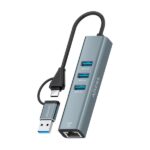 Aisens Convertitore da USB 3.2 Gen 1 + USB-C a Ethernet Gigabit 10/100/1000 Mbps - Hub 3xUSB 3.0 - 15 cm - Colore: grigio - immagine 3