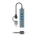Aisens Convertitore da USB 3.2 Gen 1 + USB-C a Ethernet Gigabit 10/100/1000 Mbps - Hub 3xUSB 3.0 - 15 cm - Colore: grigio - immagine 4