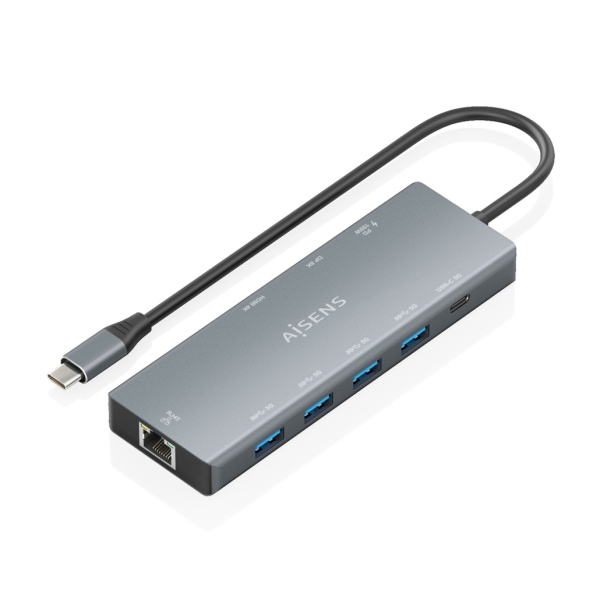 Dock USB-C 9 in 1 di Aisens - Da USB-C a 1xHDMI - 1xDisplayPort - 1xRJ45 - 4xUSB-A 5G - 1xUSB-C 5G - 1xUSB-C PD 100W - 20 cm - Colore: grigio