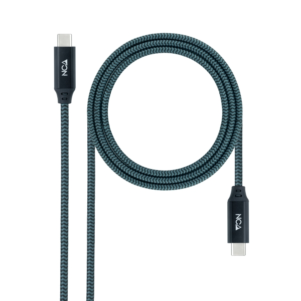 Cavo USB-C Nanocable - Lunghezza 2 m - 20 Gbps - Ricarica da 100 W - 5 A - Video 4K a 60 Hz - Chip E-mark - Compatibile con Thunderbolt 3 - Connettori in alluminio - Colori: grigio e nero