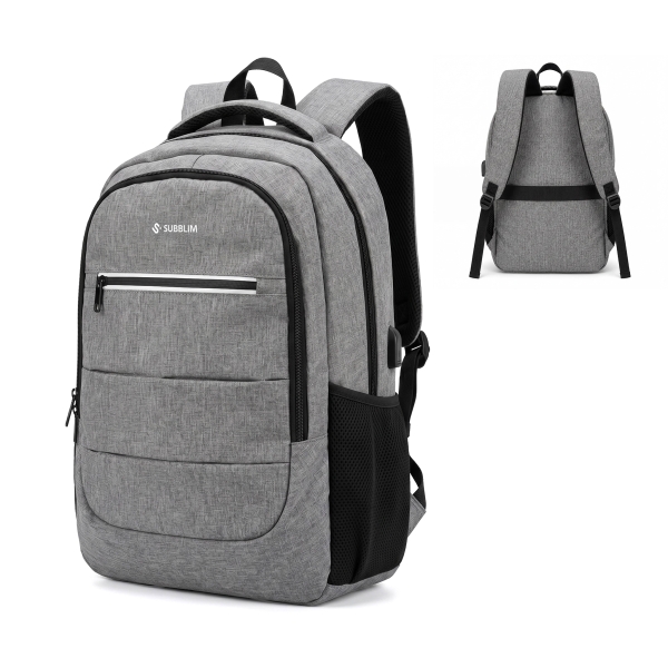 Zaino Subblim City Plus per laptop da 16" - Capacità 26 L - Resistente all'acqua - Porta USB-C - Tasca riflettente - Colore grigio
