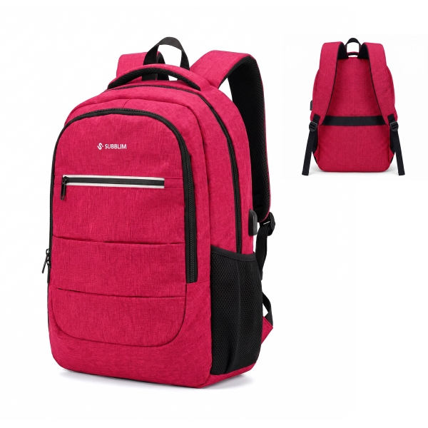 Subblim City Plus Zaino per laptop da 16" - Capacità 26 L - Resistente all'acqua - Porta USB-C - Tasca riflettente - Colore rosso