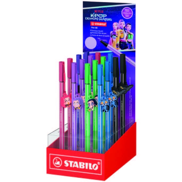 Stabilo Pen 68 K-Pop Demon Hunter Espositore con 16 pennarelli a punta in fibra - Spessore del tratto: circa 1 mm - Inchiostro a base d'acqua - Colori assortiti