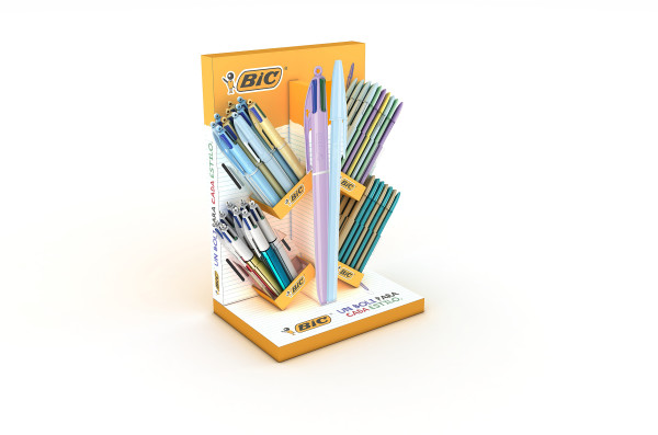 Espositore Bic con 12 penne a sfera in 4 colori pastello Espositore Bic con 12 penne a sfera in 4 colori pastello